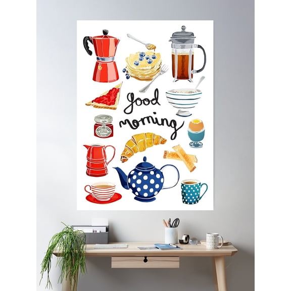 Good Morning - Breakfast Time Poster Wall Art, Modern Wall Decor For Living Room Bedroom, 12x18 UNFRAMED
