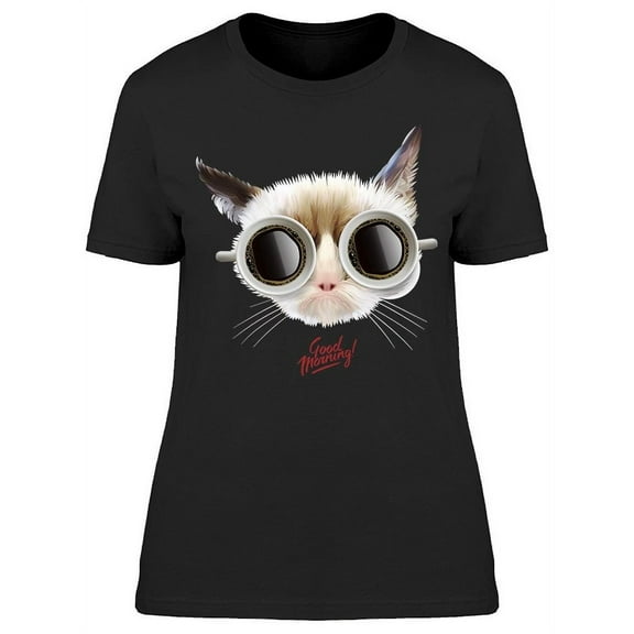 Good Morning Cat Coffee Eyes T-Shirt Women -Image by Shutterstock, Female 3X-Large
