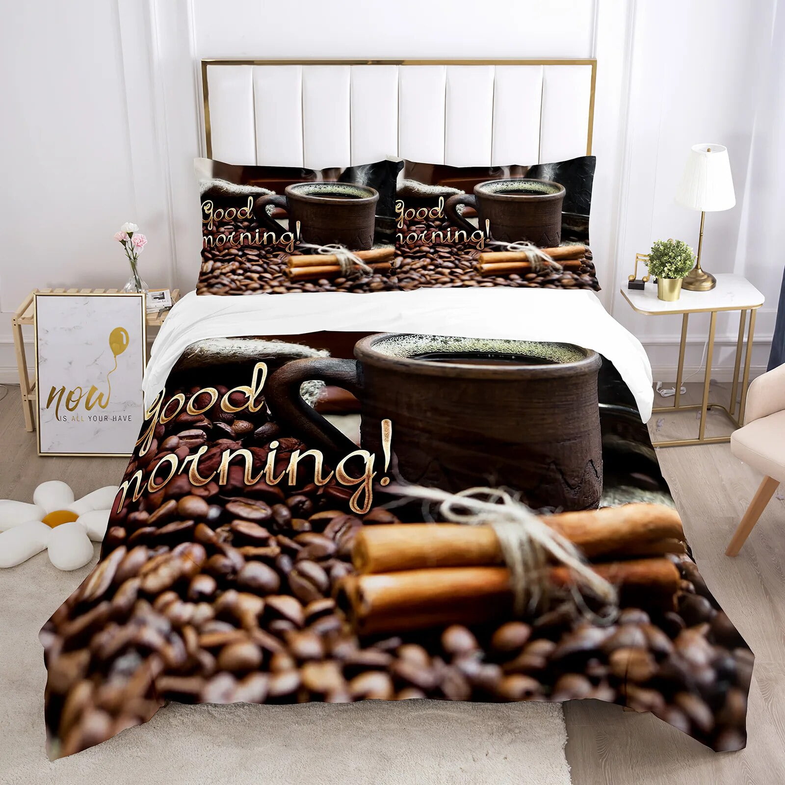 Good Morning Duvet Cover Set 3D Print Bread Coffee Breakfast Polyester Comforter Cover King Full
