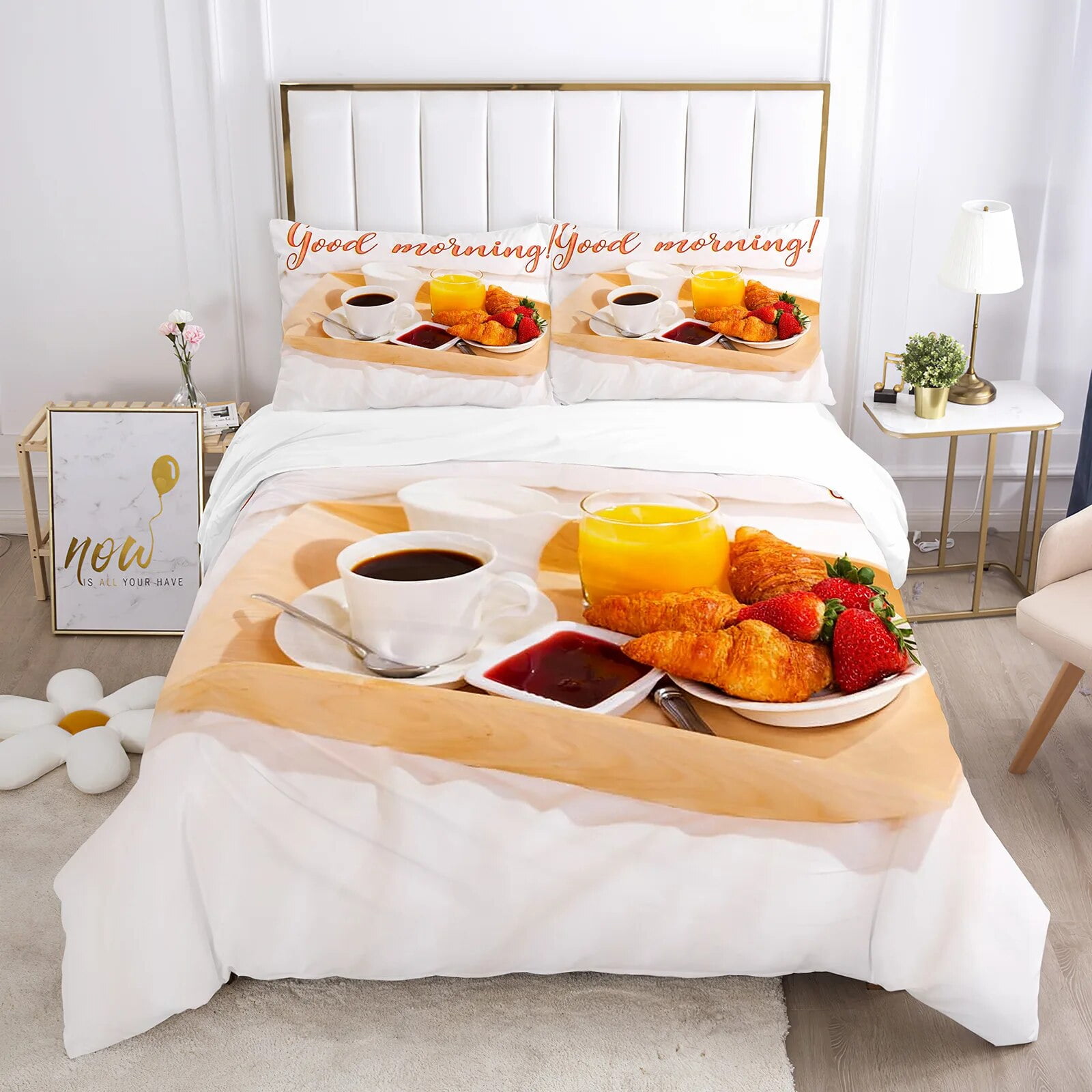 Good Morning Duvet Cover Set 3D Print Bread Coffee Breakfast Polyester Comforter Cover King Full