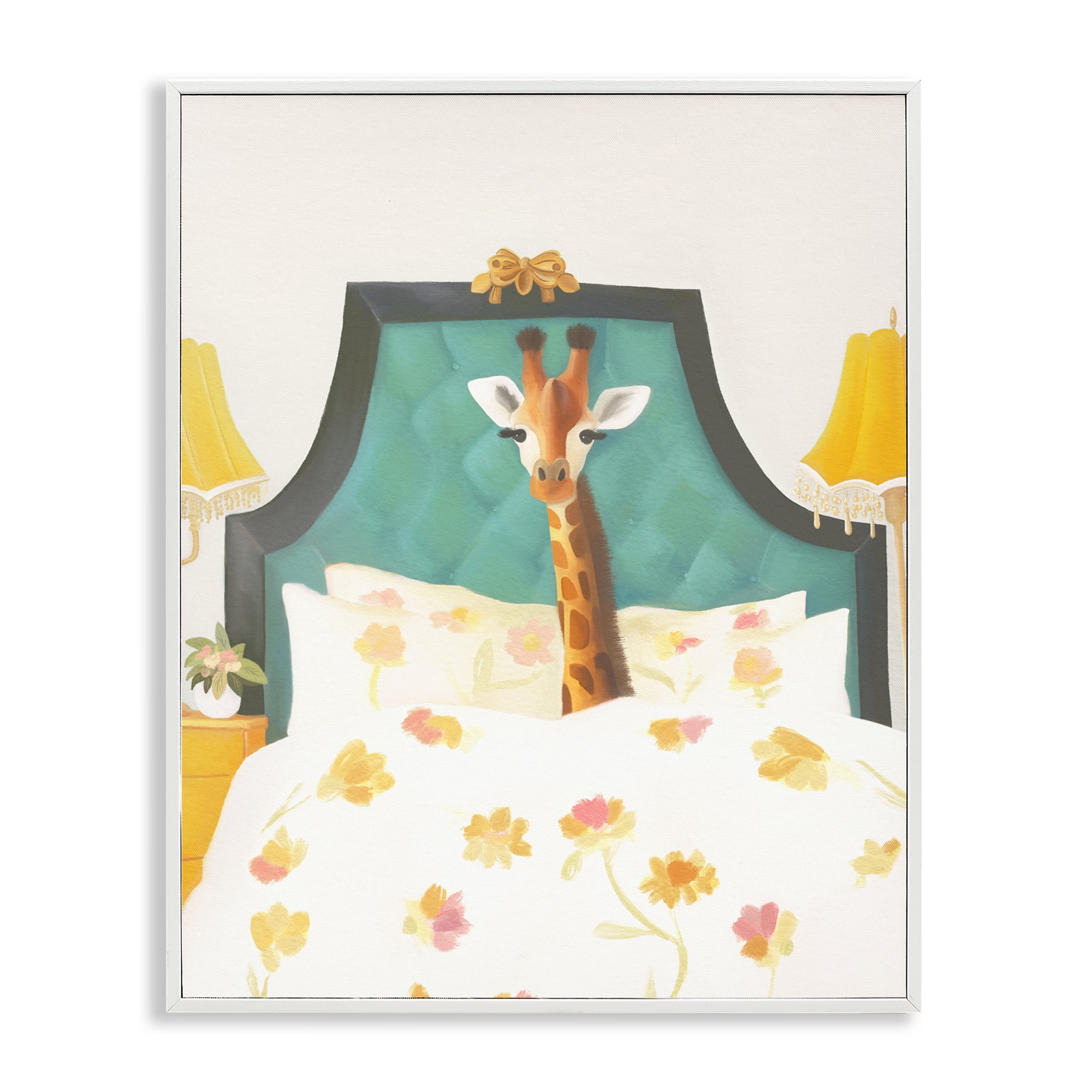 Good Morning Giraffe in Bed White Framed Giclee Art, design by Leah Straatsma