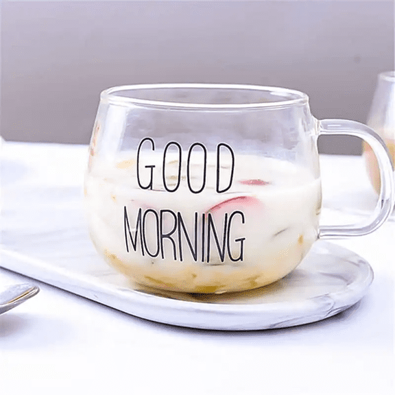 Good Morning Glass Mug, Black Pattern