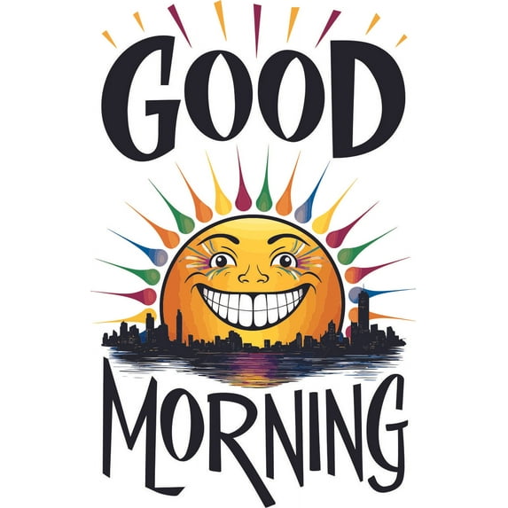 Good Morning Happy Sunrise Sun Quote Positive Life Motivation Inspiration Quotes Saying Wall Art Sticker Designs Vinyl Stickers For Home House Walls Rooms Windows Bedroom Decoration Size (24x28 inch)