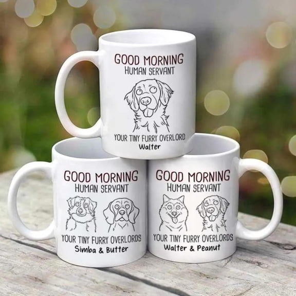 Good Morning Human Servant Funny Dog Outline Personalized Custom Mug, Bekilab Ceramic Coffee Mug, 11oz 15oz Gift