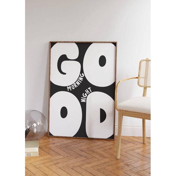 Good Morning/Night Poster, Minimalist Black And White Poster, Funky Preppy Positive Art Poster Bold Bedroom Art Dorm Decor, Art Above Bed Art, Unframed Poster Size 12x18 F03.1.15l92