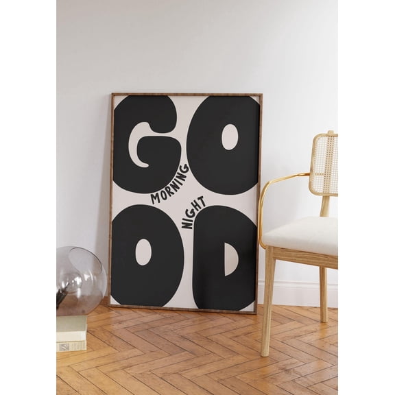 Good Morning/Night Poster, Minimalist Black And Off White Poster, Funky Preppy Positive Art Poster Bold Bedroom Art Dorm Decor, Above Bed Art, Unframed Poster Size 16x24 F03.1.15l281