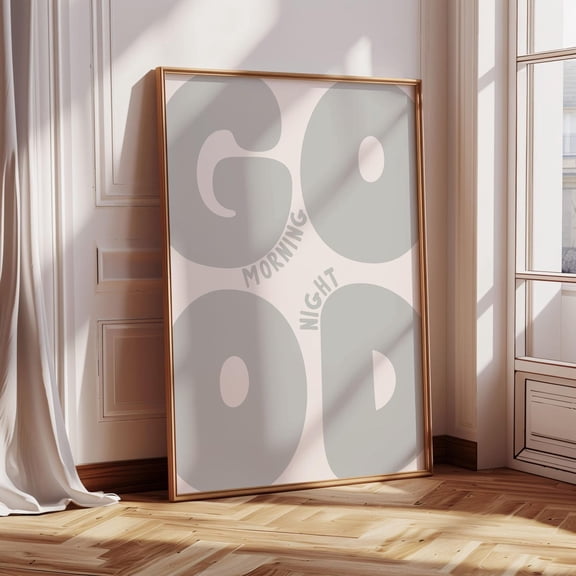 Good Morning/Night Poster, Minimalist Light Grey Poster, Funky Preppy Positive Art Poster Bold Bedroom Art Dorm Decor, Art Above Bed Art, Unframed Poster Size 24x36 F03.1.15l205