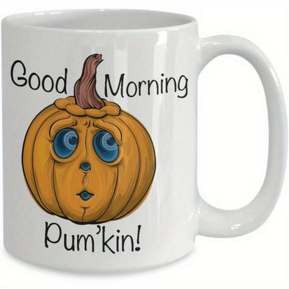 Good Morning Pum'kin Halloween Ceramic Mug - Multipurpose, Insulated, Reusable, Machine Wash Safe Coffee Mug for Gag Gifts & Fall Décor - 11oz