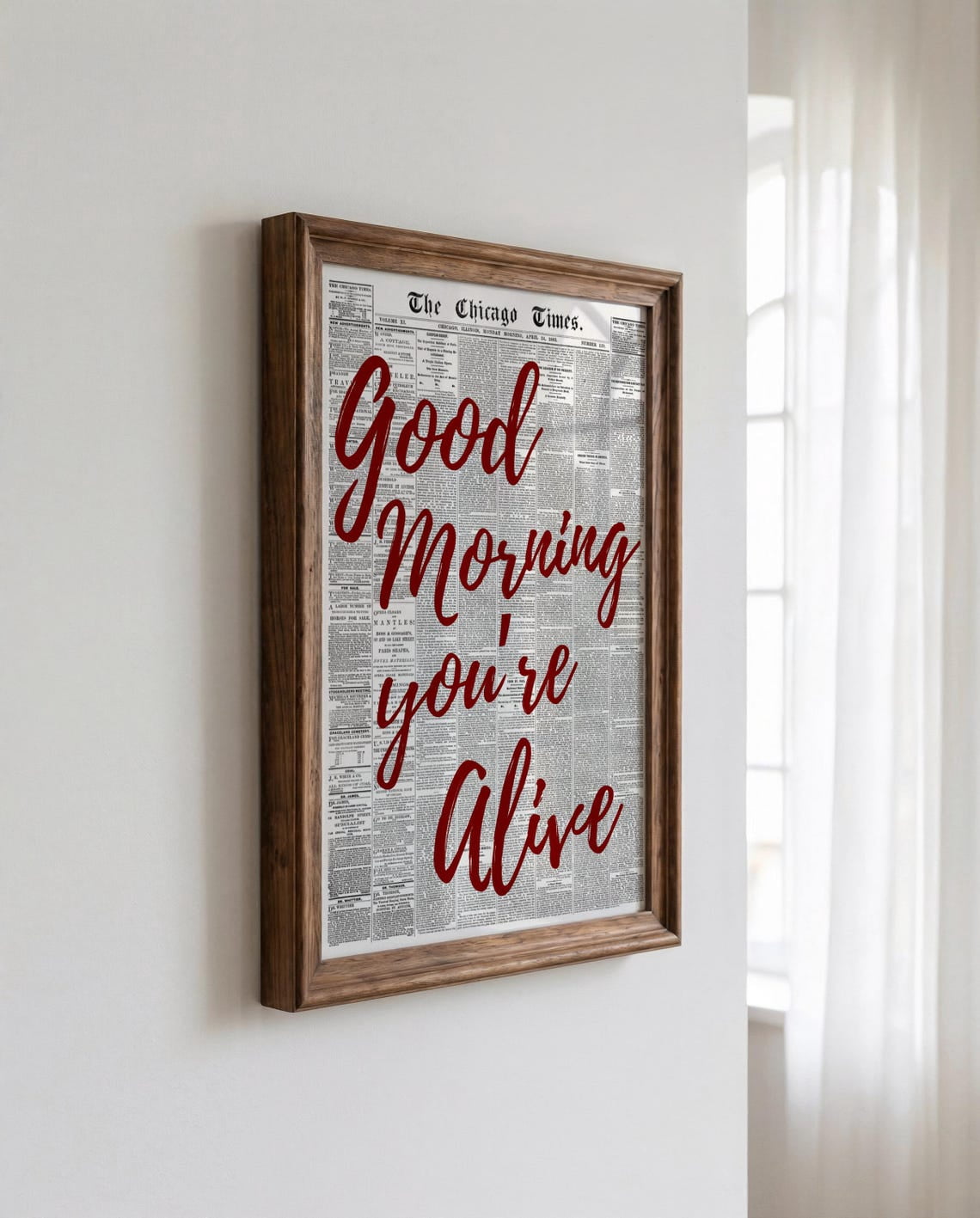 Good Morning Youre Alive Wall Art, Newspaper Retro Red Hand Drawn ...