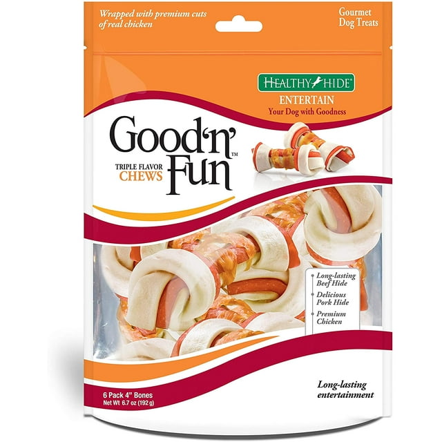Good 'N' Fun Triple Flavor Chews, Small Breed Rawhide Treats for Dogs