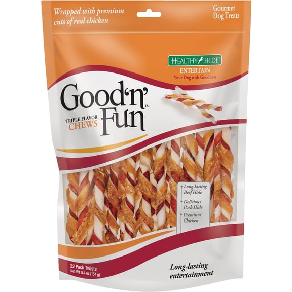 Good 'N' Fun Triple Flavor Twist Chews For Dogs, 22-Count