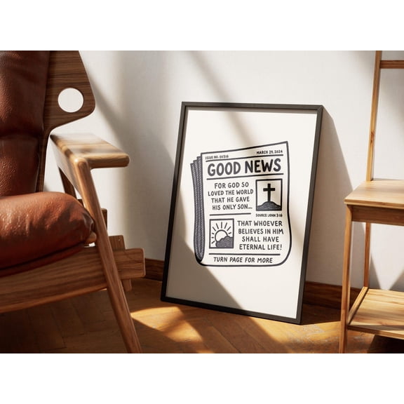 Good News Art Print Scripture Aesthetic Christian Wall Art John 3:16 Modern Bible Verse Wall Art Biblical Scripture Unframed Paper Print