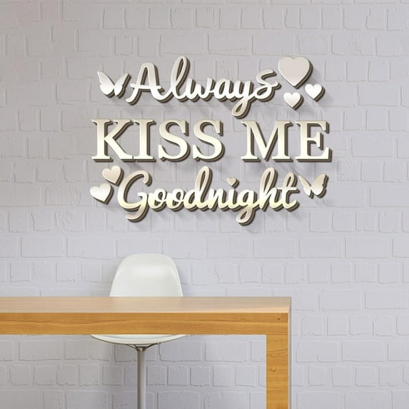 Good Night Acrylic Wall Stickers Kiss Me Mirror Decor Stickers DIY Wall Decals for Living Room Bedroom Bathroom Office Kitchen Motivational Letter Wall Decor