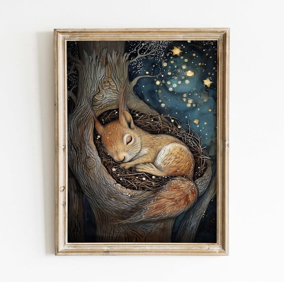 Good Night Art Nursery Sleeping Squirrel Home Decor Design 1