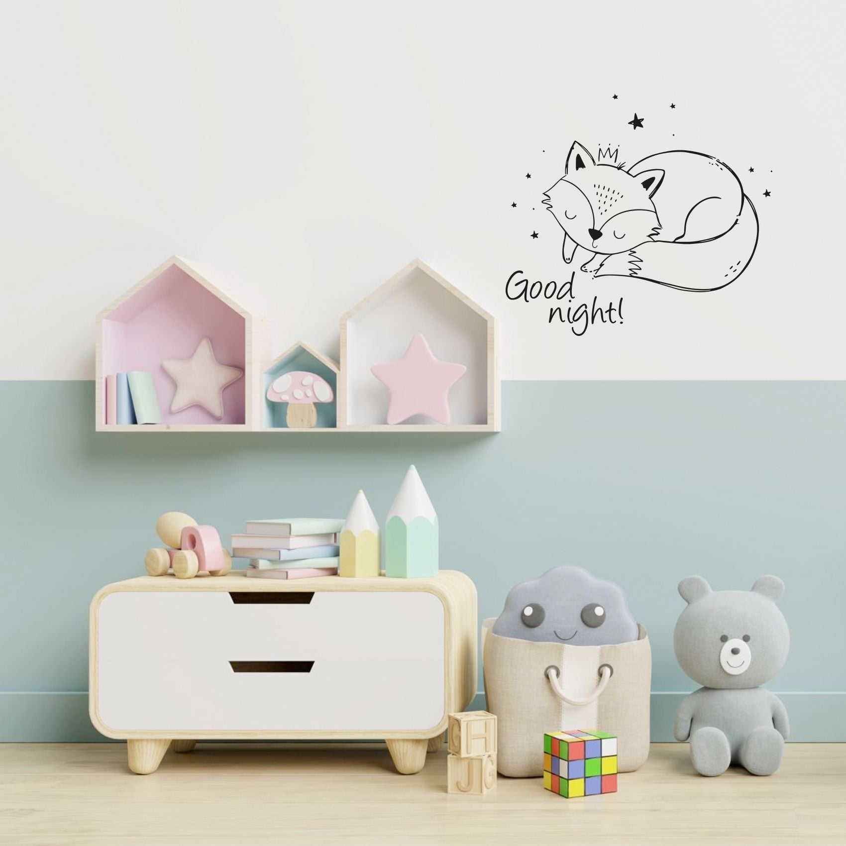 Good Night Cute Little Prince Princess Baby Fox Sleeping