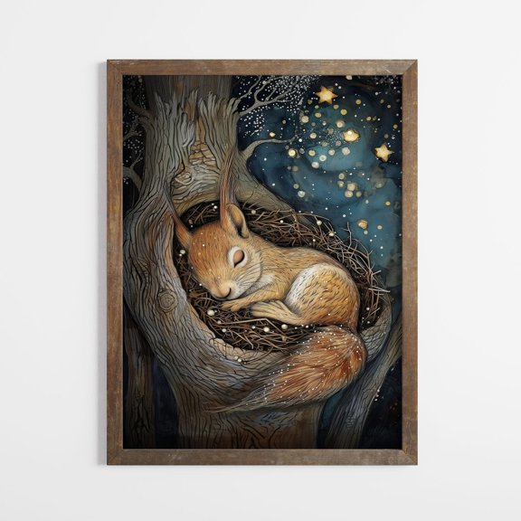 Good Night Fine Art Nursery Sleeping Squirrel Home Decor