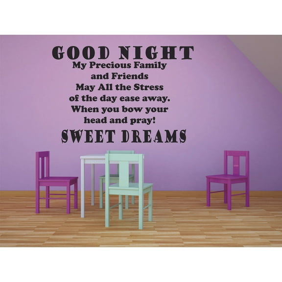 Good Night My Precious Sweet Dreams Quotes Sleep Quote Wall Decal Vinyl Sticker Design for Girls Boys Kids Room Bedroom Nursery Kindergarten Home Decor Mural Wall Art Decoration Size (17x30 inch)