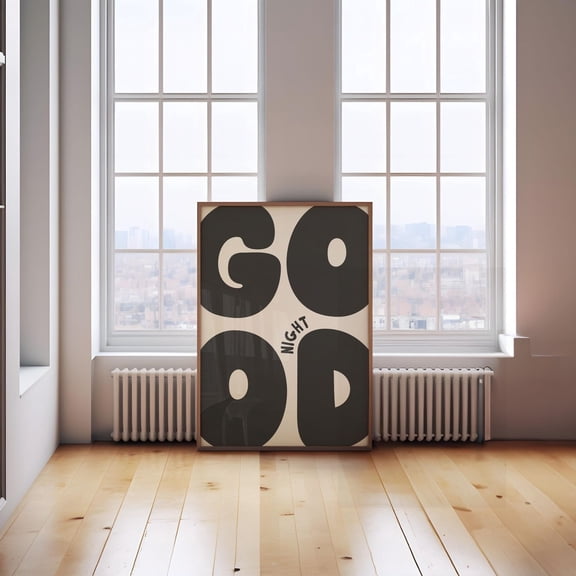 Good Night Poster, Retro Neutral Black Poster, Funky Preppy Positive Art Poster Bold Bedroom Art Dorm Decor, Stretched Canvas Size 8x12 F03.1.15l339