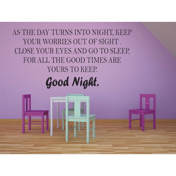 Good Night Quotes Sleep Quote Sleeping Poem Rhymes Saying Wall Decal Vinyl Sticker Design for Girls Boys Kids Room Bedroom Nursery Kindergarten Home Decor Mural Wall Art Decoration Size (12x20 inch)
