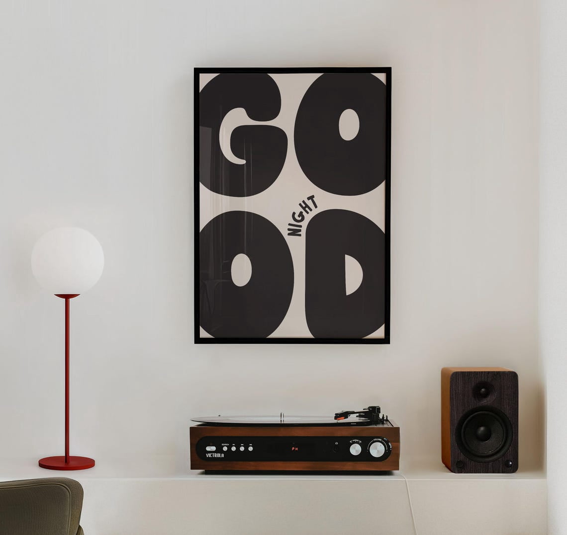 Good Night Retro Black Bold Typography Funky Wall Art Print, Hallway ...
