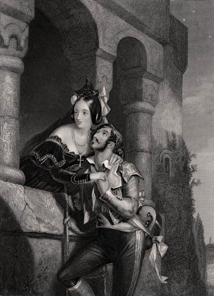 Good Night A Thousand Times - Good Night Romeo And Juliet Act Two Scene Two Engraved By WH Egleton After A Painting By Edward Corbould Canvas Art - Ken Welsh Design Pics (12 x 17)