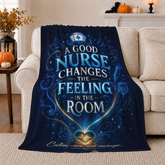 Good Nurse Changes Room Quote Glowing Medical Symbols, Cozy Typography Art Scene, Warm Flannel Blanket for Living Room and Reading Nook, Art Lovers Graduation Gift, Fantasy Home Decor
