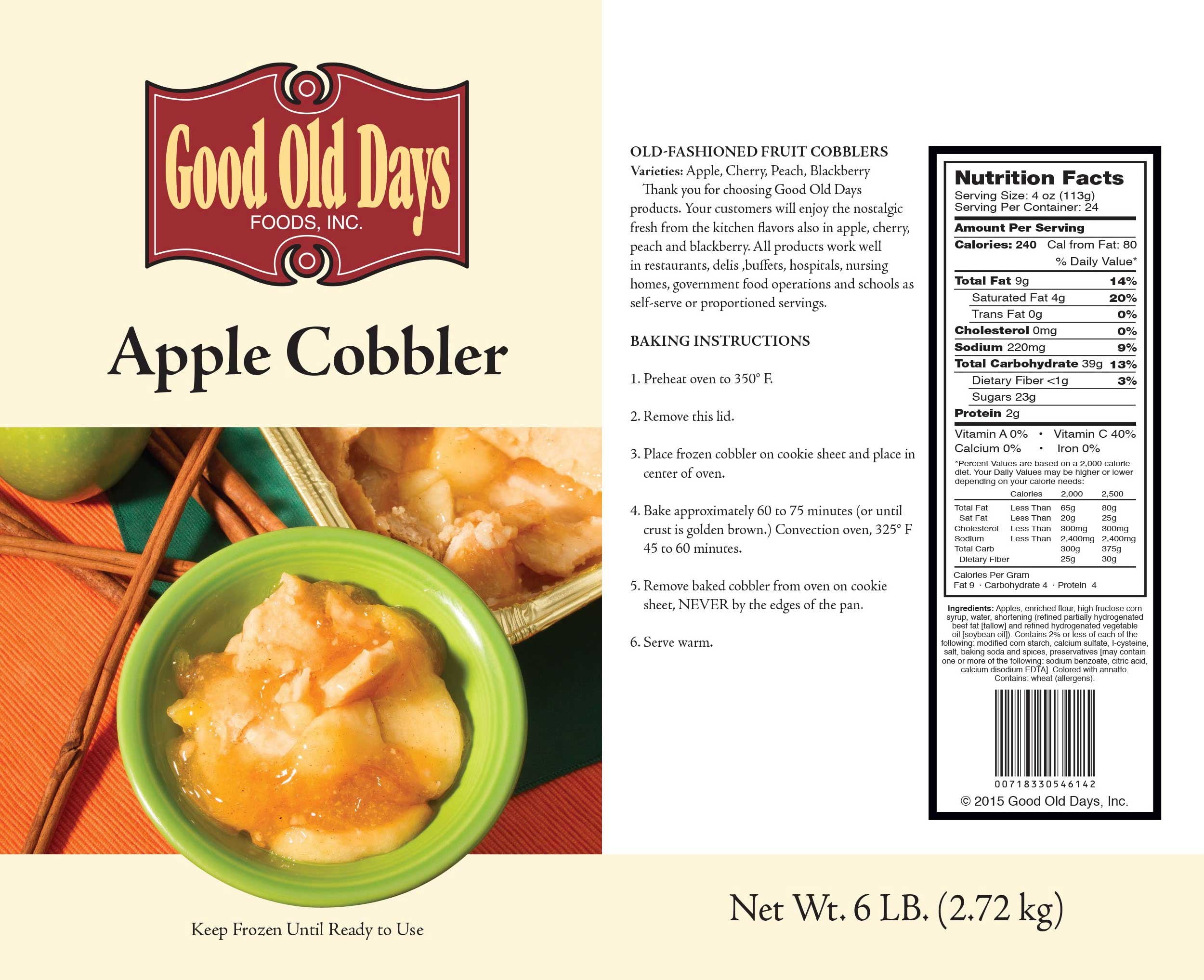 Good Old Days Country Kitchen Apple Cobbler, 6 Pound - 4 per case.