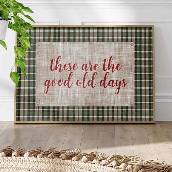Good Old Days Gingham Red Wall Art, Retro Motivational Decor, Unframed Canvas Size 8x12