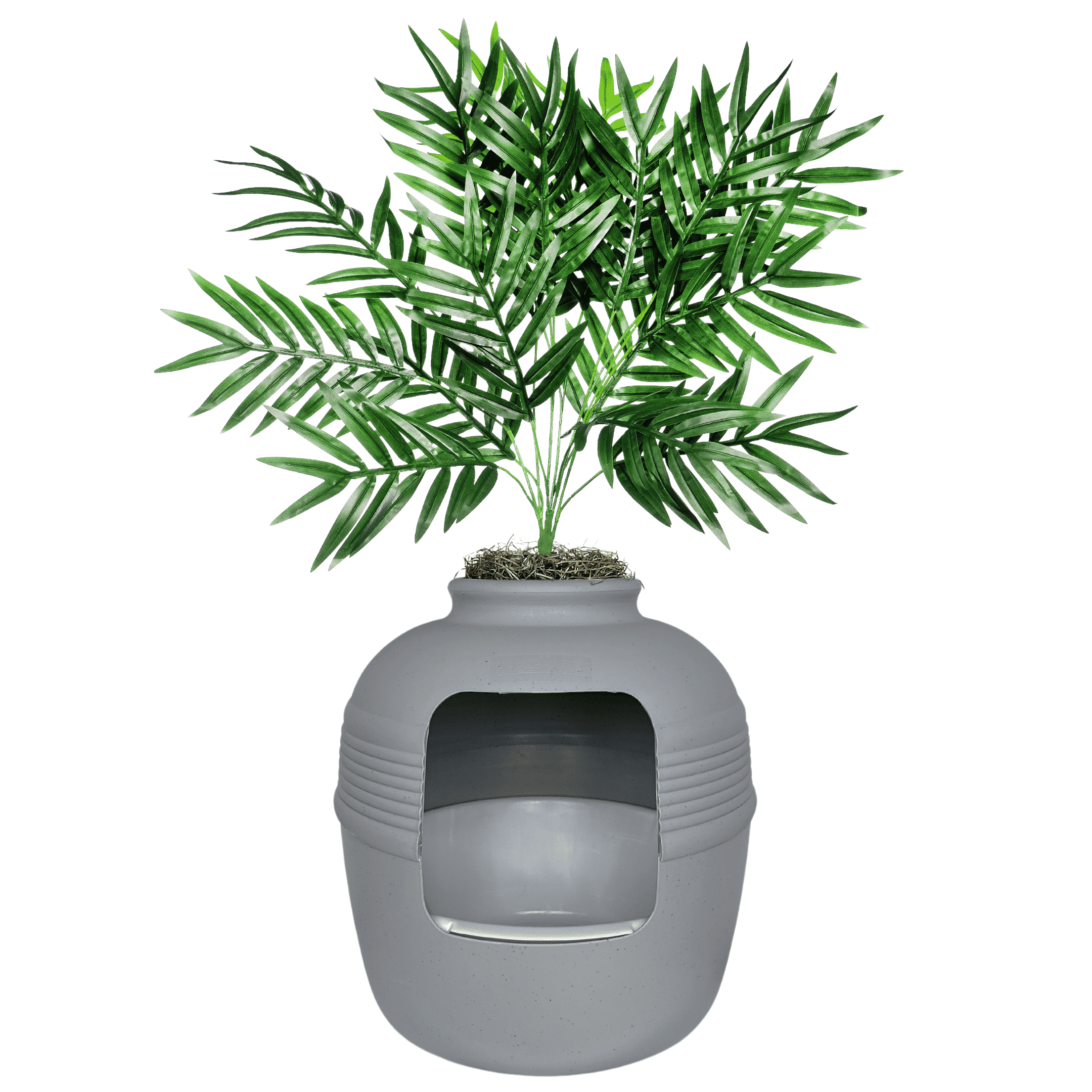 Good Pet Stuff Hidden Cat Litter Box Enclosure - Decorative Round Planter With Artificial Plant, Removable Tray, Gray