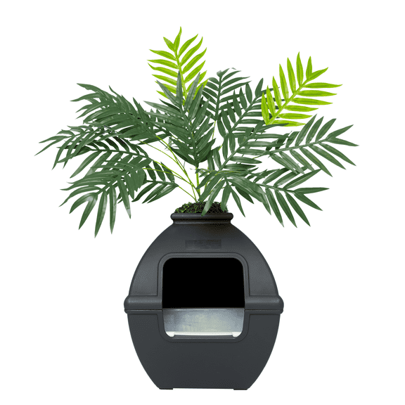 Good Pet Stuff Hidden Cat Litter Box Enclosure with Artificial Plant, Odor Filter, Square Shaped Faux Planter, Removable Tray, Essentials Kit, Black