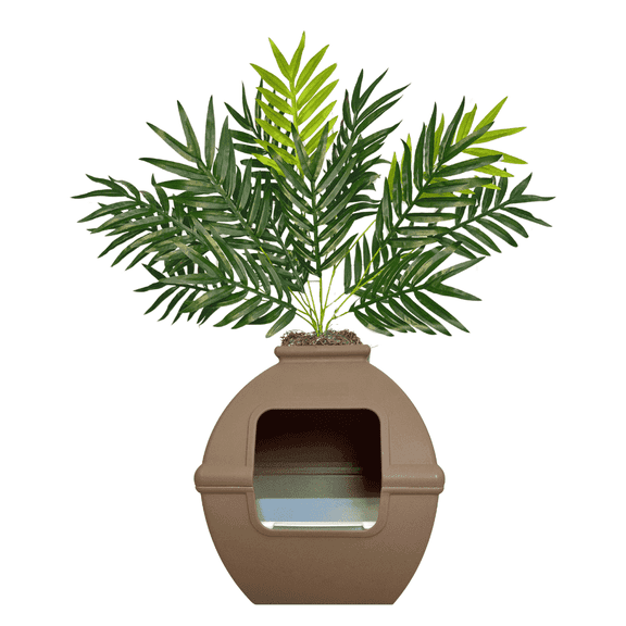 Good Pet Stuff Hidden Cat Litter Box Enclosure with Artificial Plant, Odor Filter, Square Shaped Faux Planter, Removable Tray, Essentials Kit, Brown