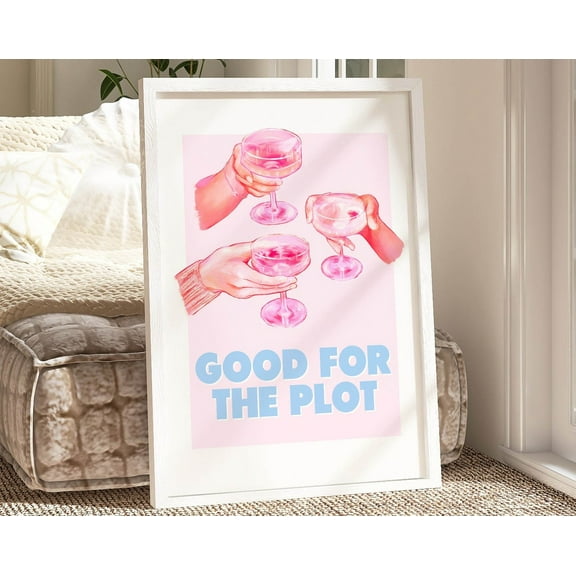 Good For The Plot Light Pink Room Decor Bar Cart Art Blue Dorm Room Decor, Trendy Wall Art College Apartment Living Room Decor Aesthetic Y2K Wall Art, Modern Wall Decor, 8x12 UNFRAMED