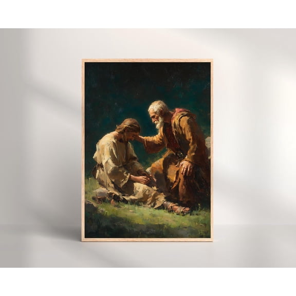 Good Samaritan Parable Art Print Christian Home Decor, Unframed Canvas 8x10in