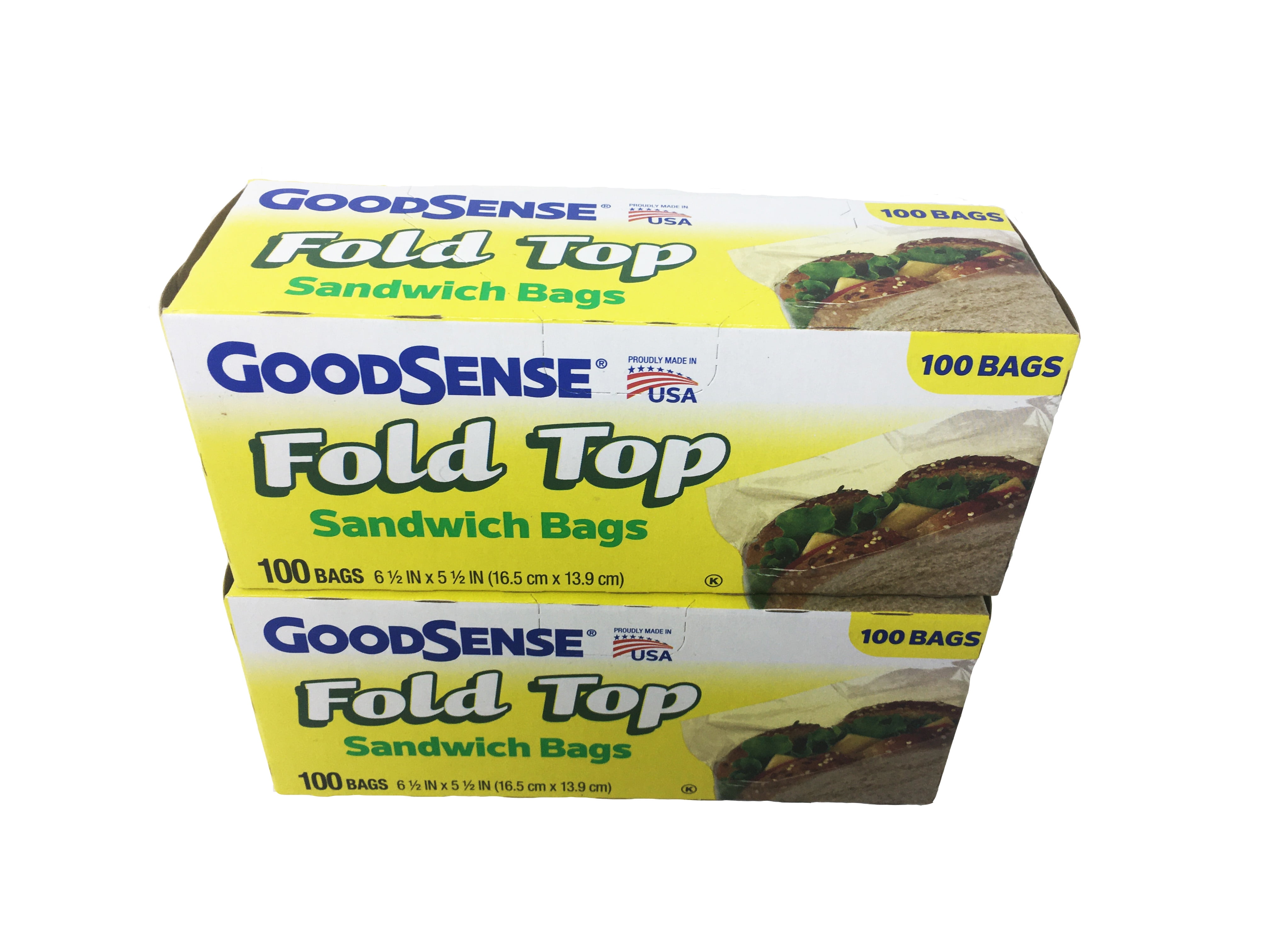 Good Sense Fold Top Sandwich Bags, 100 Plastic Baggies, Food Storage