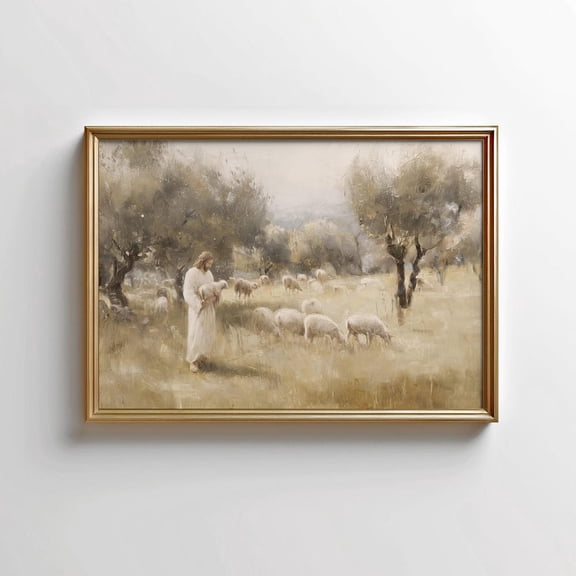 Good Shepherd Art Print, Christian Wall Art, Jesus With Sheep, Vintage Farmhouse Print UNFRAMED PAPER POSTER, Home Decor, Vintage Gift, Living Room Dercor