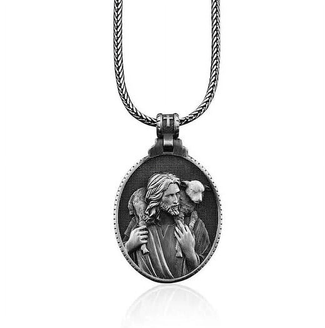 Good Shepherd Jesus Christ and Lamb Necklace 925 Silver, Catholic
