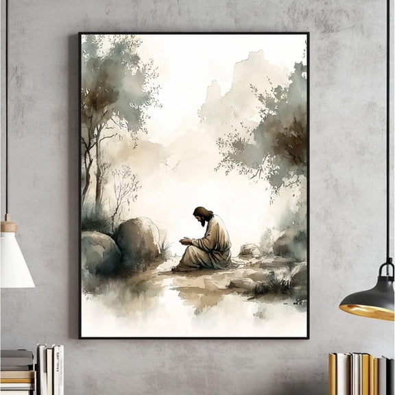 Good Shepherd Jesus Wall Art, Vintage Christian Printable Print, Cottagecore Church Decor, Lamb, Jesus Leaving The Warm Present Vintage UNFRAMED Poster Size 24x36