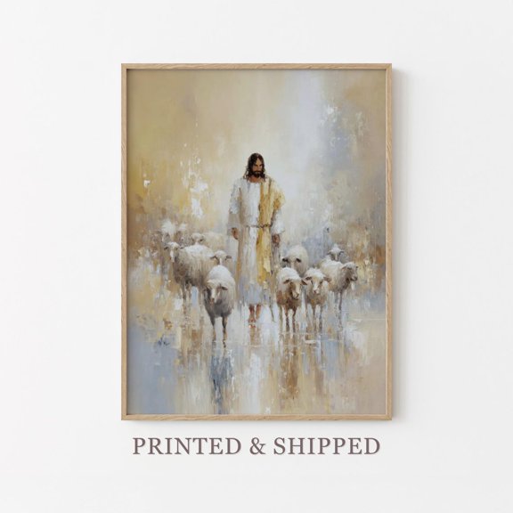 Good Shepherd Lost Lamb Painting Print for Prayer Room