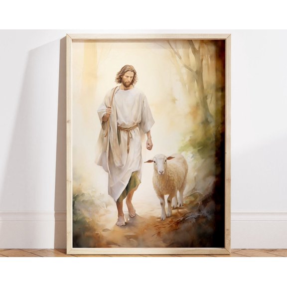 The Good Shepherd Poster, Leaves The 99 Sheep, Christian Modern Home Decor, Bible Wall Art, Parable Of The Lost Sheep Wall Art, Modern Wall Decor, 8x12 UNFRAMED