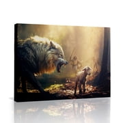 Good Shepherd Protecting Lamb  Wolf & Sheep Canvas Wall Art Faith Theme Ready to Hang for Home