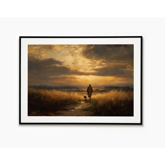 Good Shepherd Sunset Jesus And The Lamb Christian Wall Picture Peaceful Faith Decor Unframed Paper Print