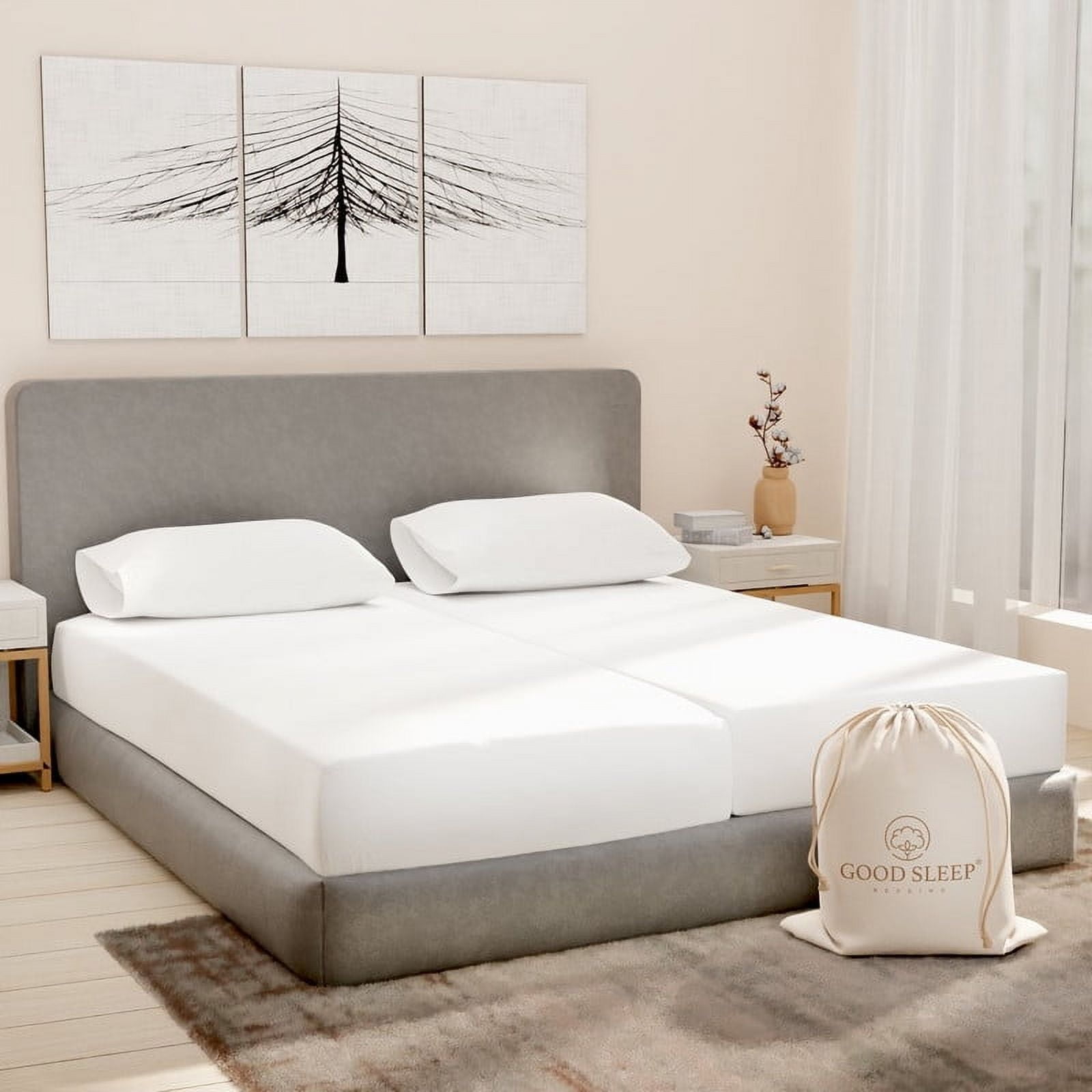 White Egyptian Cotton Split King Sheet Set with Sateen Weave