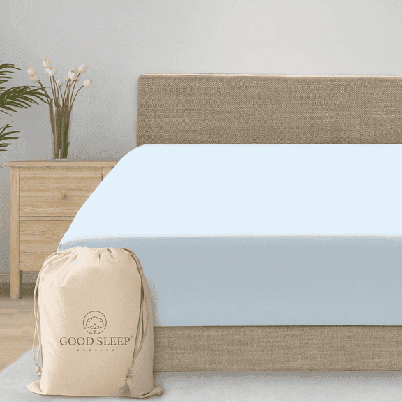 Good Sleep Bedding Queen Size Fitted Sheet Only Light Blue Egyptian Cotton 800 TC for All Age Group