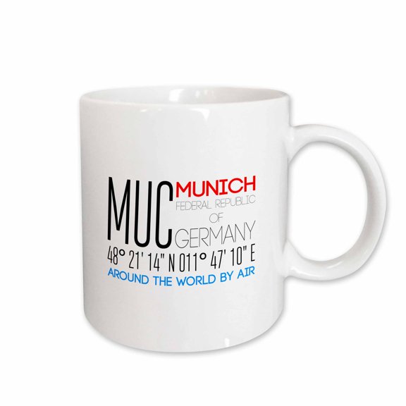 3drose, Good Text Muc Munich, Germany, Coordinates. Around the World by Air, 15oz Mug