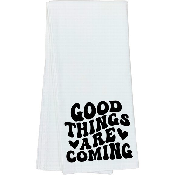 Good Things Are Coming, Inspirational Quote to Inspire Hope, Groovy Retro Wavy Text Merch Gift, Dish Towel, 16 x 25 IN