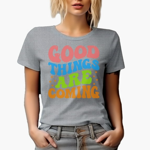 Good Things Are Coming, Quote to Inspire Hope, Groovy Retro Wavy Text Merch Gift, Heather Grey T-Shirt, 3XL