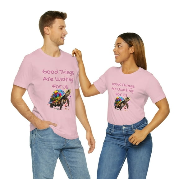Good Things Are Waiting For Us Cute Rainbow Turtle Unisex Short Sleeve Tee