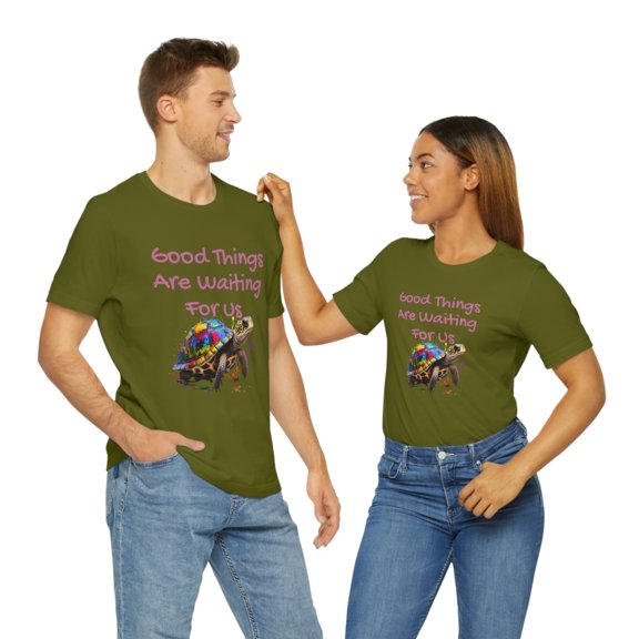 Good Things Are Waiting For Us Cute Rainbow Turtle Unisex Short Sleeve Tee