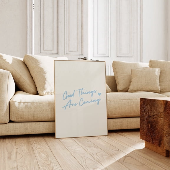 Good Things Are Coming Light Blue Print Positive Wall Art Prints Neutral Wall Decor Trendy Art Living Room Decor S Home Decor #962, Unframed Canvas Size 8x12