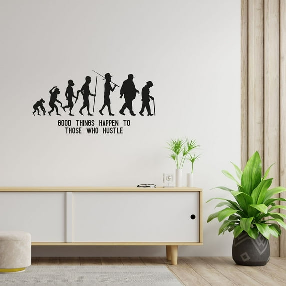 Good Things Happen To Those Who Hustle - Life Quote Beautiful Scene Life Cycle Of A Fisherman Silhouette Vinyl Wall Art Sticker Decal Home Kids Recreational Fishing Décor Design Size (24x40 inch)